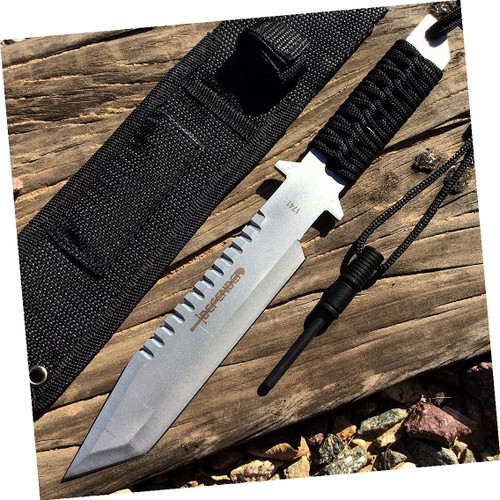 11" Full Tang Hunting Survival Fixed Blade Knife With Fire Starter Sheath Camping Outdoor Knives Silv by Survival Steel 11" Full Tang Hunting Survival Fixed Blade Knife With Fire Starter Sheath Camping Outdoor Knives Silv by Survival Steel