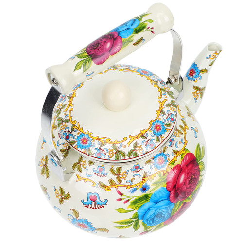 Enamel Kettle Porcelain Enameled Teakettle Metal Coffee Pot Water Boiling Pot Floral Teapot Enamel Water Kettle Whistling Tea Kettle for Stove Stainless Steel Food Grade China