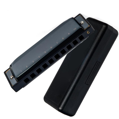 10 Holes 20 Tones Jazz Rock Folk Diatonic Harmonica C Key Mouth Organ Harp With Case Instruments Harmonica Professional (Color : Black)