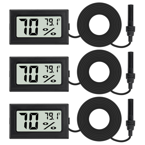 3Pcs Fahrenheit Thermometer Hygrometer Mini Digital with Probe Electronic Temperature Humidity Gauge Meters Indoor LCD Display for Humidors,Greenhouse,Garden,Incubator Reptile Terrarium 3Pcs Fahrenheit Thermometer Hygrometer Mini Digital with Probe Electronic Temperature Humidity Gauge Meters Indoor LCD Display for Humidors,Greenhouse,Garden,Incubator Reptile Terrarium