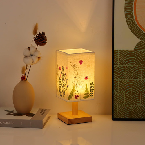AWOGT Embossed Table Lamp Bedside Lamp Pressed Flower Table Lamp for Living Room Dorm Home Office Bedside Lamp Pressed Flowers Lampshade (Green)