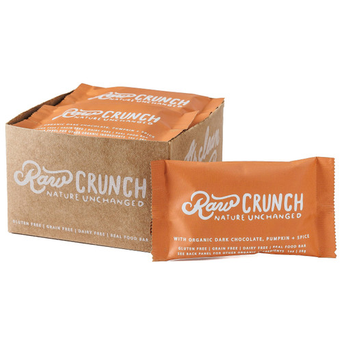 Raw Crunch Bar (Box of 12) - Organic Dark Chocolate Pumpkin + Spice - Gluten Free, Grain Free, Dairy Free, Low Carb, Low Sugar, Paleo, Plant Based Protein,150 Calorie Real Food Bar Raw Crunch Bar (Box of 12) - Organic Dark Chocolate Pumpkin + Spice - Gluten Free, Grain Free, Dairy Free, Low Carb, Low Sugar, Paleo, Plant Based Protein,150 Calorie Real Food Bar