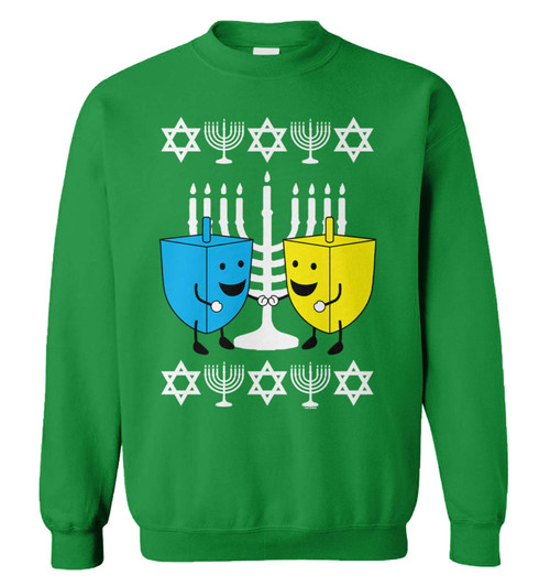 Haase Unlimited Happy Dreidels Hanukkah - Jewish Ugly Unisex Crewneck Sweatshirt (Kelly, Small) Haase Unlimited Happy Dreidels Hanukkah - Jewish Ugly Unisex Crewneck Sweatshirt (Kelly, Small)