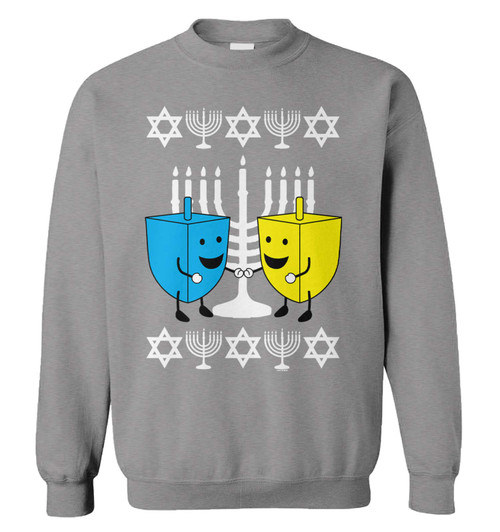 Haase Unlimited Happy Dreidels Hanukkah - Jewish Ugly Unisex Crewneck Sweatshirt (Light Gray, Large) Haase Unlimited Happy Dreidels Hanukkah - Jewish Ugly Unisex Crewneck Sweatshirt (Light Gray, Large)