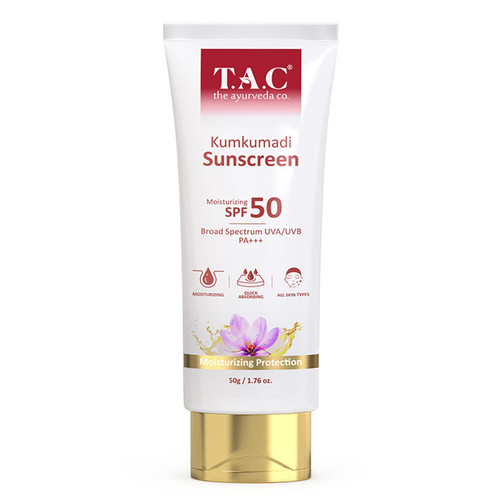 mDerma Kumkumadi Sunscreen Ultra Light SPF 50 with UVA/UVB PA+++, for Sun Protection, Dull & Dry Skin, for Women & Men, All Skin Types, 50gm