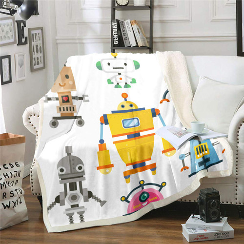 Kids Sherpa Blanket Lovely Cartoon Robot Themed Plush Blanket Cute Various Robot Print Fleece Throw Blanket for Couch Bed Sofa Fuzzy Blanket Ultra Soft Room Decor Throw 50"x60" Kids Sherpa Blanket Lovely Cartoon Robot Themed Plush Blanket Cute Various Robot Print Fleece Throw Blanket for Couch Bed Sofa Fuzzy Blanket Ultra Soft Room Decor Throw 50"x60"