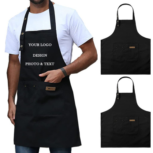 Shmimy 2 Pack Personalized Custom Apron For Men Women Kitchen Cooking Canvas Aprons Customized with Pockets Name Text Logo Picture