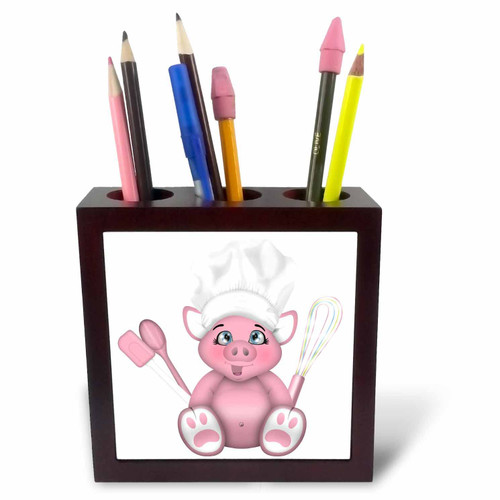 3dRose Cute Pink Chef Pig With A Spatula, Spoon, and Whisk... - Tile Pen Holders (ph-360345-1)