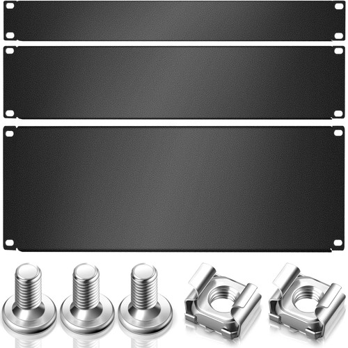 3 Pieces 1U,2U,4U Blank Panel Metal Rack Mount Filler Panel Mount Panel Spacer 19 Inches Rack Blanking Panel Kit for Enclosure Server Rack Cabinet Black