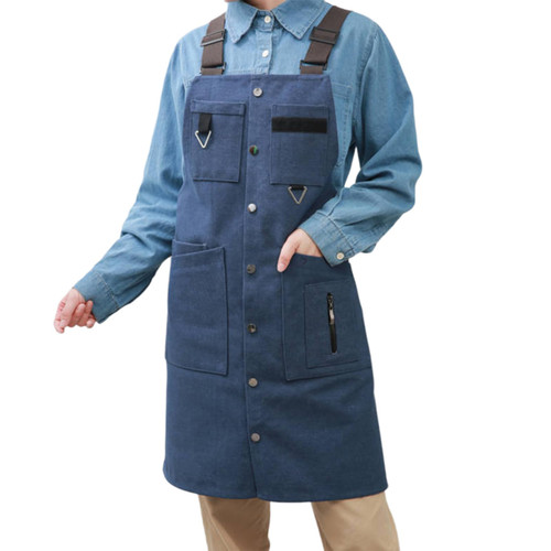 HQPCAHL Chef Apron Work Aprons with Large Pockets Adjustable Apron for Women Men,One Size,Blue