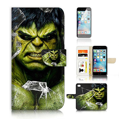 ( For iPhone 7 ) Flip Wallet Case Cover and Screen Protector Bundle A4065 Hulk Superhero