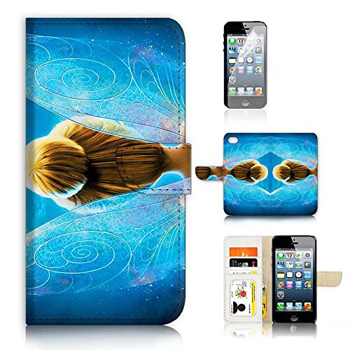 (for iPhone 8 Plus/iPhone 7 Plus) Flip Wallet Case Cover & Screen Protector Bundle - A21062 Tinkerbell Back