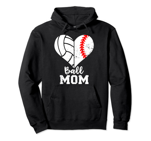 Ball Mom Heart Funny Baseball Volleyball Mom Pullover Hoodie Ball Mom Heart Funny Baseball Volleyball Mom Pullover Hoodie