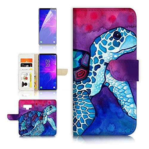 (for Samsung Note 9, Galaxy Note 9) Flip Wallet Case Cover & Screen Protector Bundle - A20298 Colour Turtle