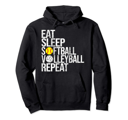 Eat Sleep Softball Volleyball Repeat Funny Ball Pullover Hoodie Eat Sleep Softball Volleyball Repeat Funny Ball Pullover Hoodie