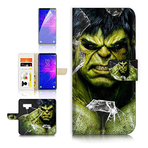 (for Samsung Note 9, Galaxy Note 9) Flip Wallet Case Cover & Screen Protector Bundle - A4065 Super Hero Hulk