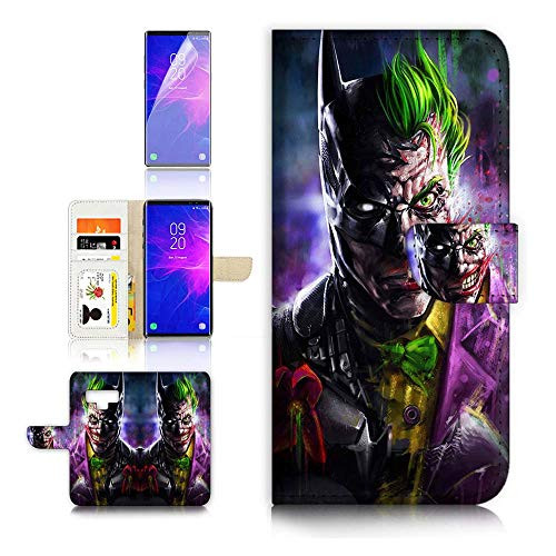 (for Samsung Note 9, Galaxy Note 9) Flip Wallet Case Cover & Screen Protector Bundle - A6688 Batman Joker