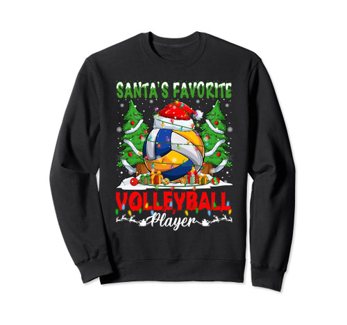 Funny Santa's Favorite Volleyball Player Christmas Lights Sweatshirt