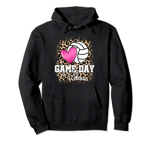 Game Day Volleyball Leopard Print Women Ladies Volleyball Pullover Hoodie