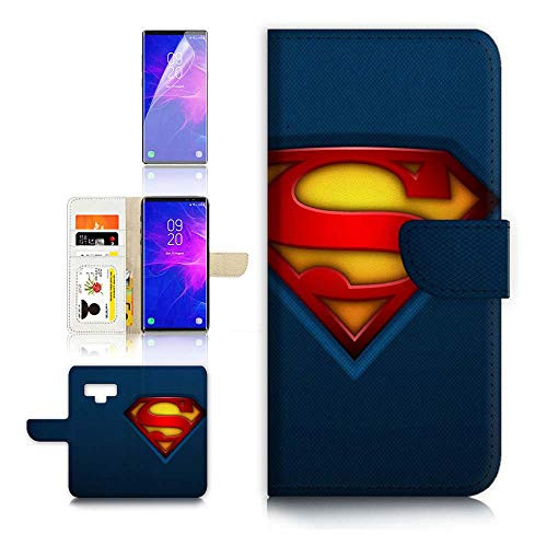 (for Samsung Note 9, Galaxy Note 9) Flip Wallet Case Cover & Screen Protector Bundle - A9113 Super Hero Superman A9113
