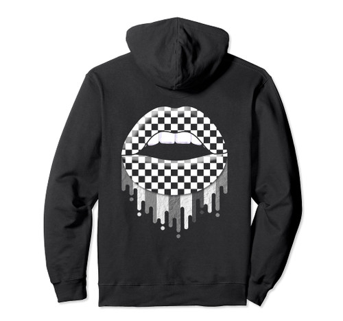 Checkered Black White Lip Cute Checkerboard Pullover Hoodie