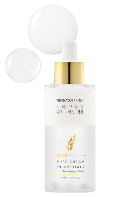 THANKYOU FARMER Rice Pure Cream In Ampoule, Double Layered Formula, Brightening Korean Serum, Glass skin, Dermatologist Tested, Korean Rice Extracts, Niacinamide, Fragrance-Free 1.75 fl.oz (50ml)