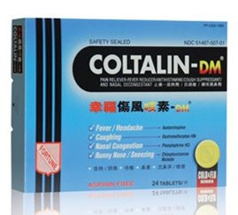 Coltalin - DM Cough Suppressant Antihistamine Nasal Decongestant Pain Reliever Fever Reducer Cold and Flu 24 Tablets Box
