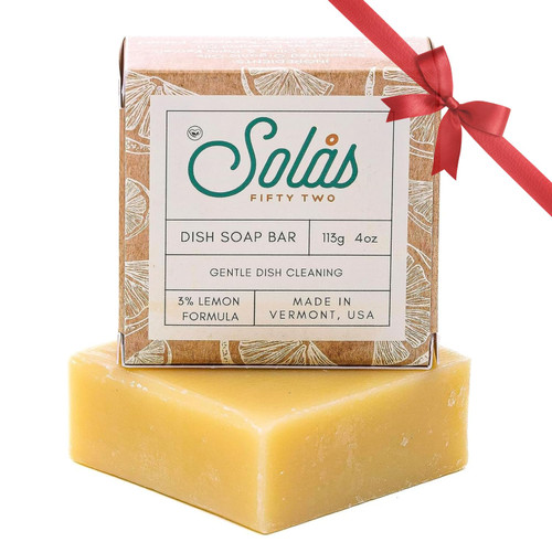 Solas Fifty Two Zero Waste Natural Dish Soap Made in Vermont USA Solid Dishwashing Block Cold Processed Eco Friendly Plastic Free Packaging Sustainable Ingredients Kitchen Cleaning Camping (Soap Bar)