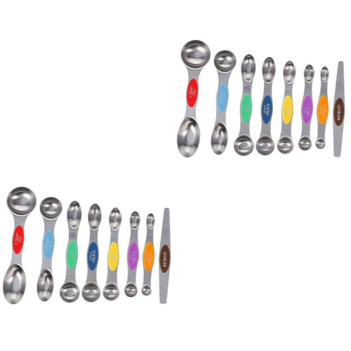 16 Pcs Stainless Steel Measuring Spoon Double-headed Measuring Spoons Magnetic Kitchen Baking Spoons Stainless Steel Spoon Magnetic Measuring Teaspoon 8 Piece Set With Scale