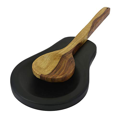 Marbco Marble Spoon Rest, Ladle Holder, Marble Spoon Rest Holder for Stove Kitchen, Heavy Duty, Dishwasher Safe (Design 2, Black)