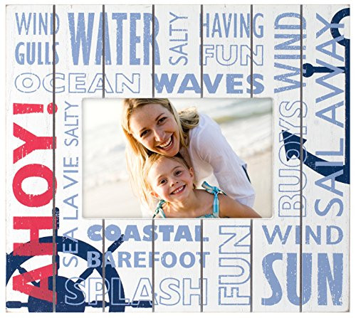 Malden International Designs Ahoy Silkscreened words, Distressed Routed Wooden Picture Frame, 4x6, Multicolor