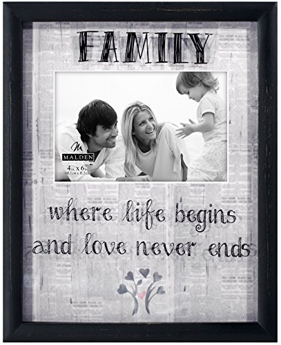 Malden International Designs Newsprint Sentiments Family Shadow Box with Silkscreen Glass and Printed Mat Picture Frame, 4x6, Black