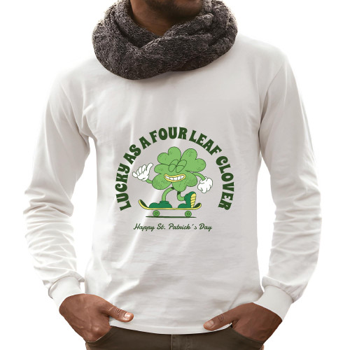 Four Leaf Clover Skater Quote Gift Ideas Unique Present Ideas for Skateboard Fans Grey and Muticolor Unisex Long Sleeve T Shirt