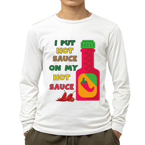 Funny Spicy Food LS T shirt for Spicy Food Lovers Grey and Muticolor Unisex Long Sleeve T Shirt