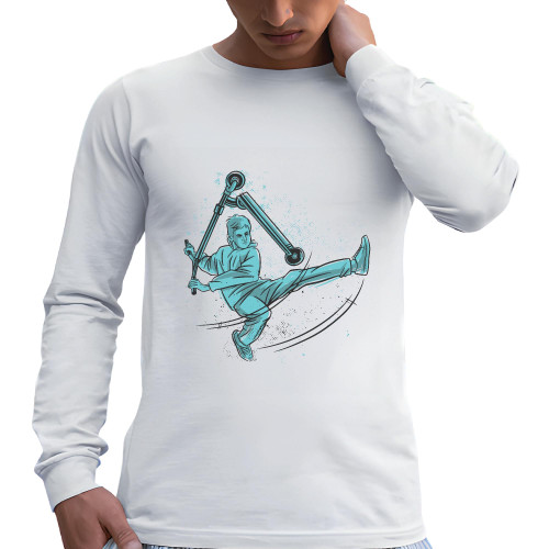 Gift for Who Love Scooter Tricks for Boys and Girls Grey and Muticolor Unisex Long Sleeve T Shirt