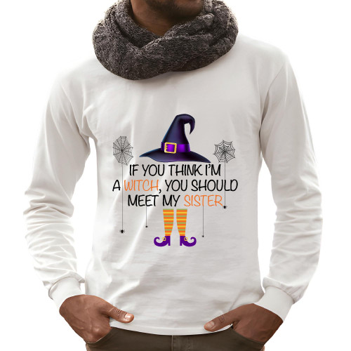 Halloween Gift Idea for Witch Fans Grey and Muticolor Unisex Long Sleeve T Shirt