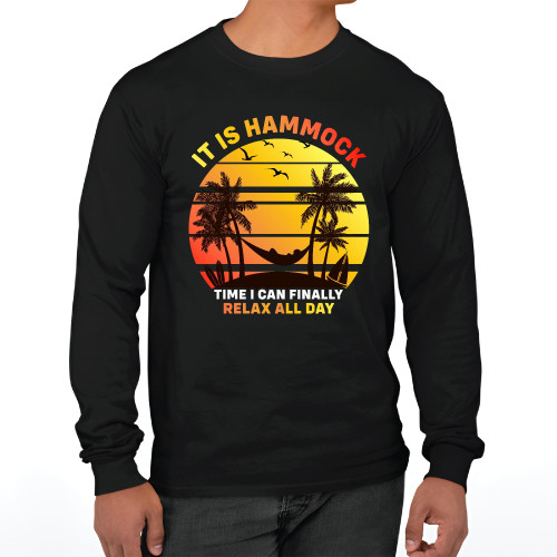 Hammock Lovers Relax All Day Gift Idea Black and Muticolor Unisex Long Sleeve T Shirt