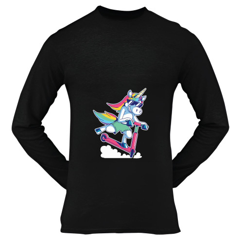 Perfect Gift for Cool Unicorn Riding Scooter Design with Sunglasses Tand Swea Black and Muticolor Unisex Long Sleeve T Shirt