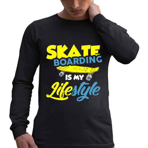 Skateboarding Lifestyle LS T-shirt Gift for Brother Sister Son Daughter Boyfriend Girlfriend Black and Muticolor Unisex Long Sleeve T Shirt