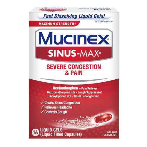 Mucinex Sinus-Max Max Strength Severe Congestion & Pain Liquid Gels, 16ct