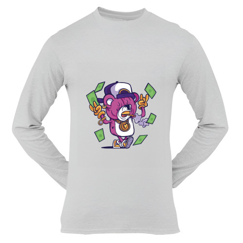 Teddy Bear Gift Idea for Dollar Bill and Gold Piece Design Grey and Muticolor Unisex Long Sleeve T Shirt