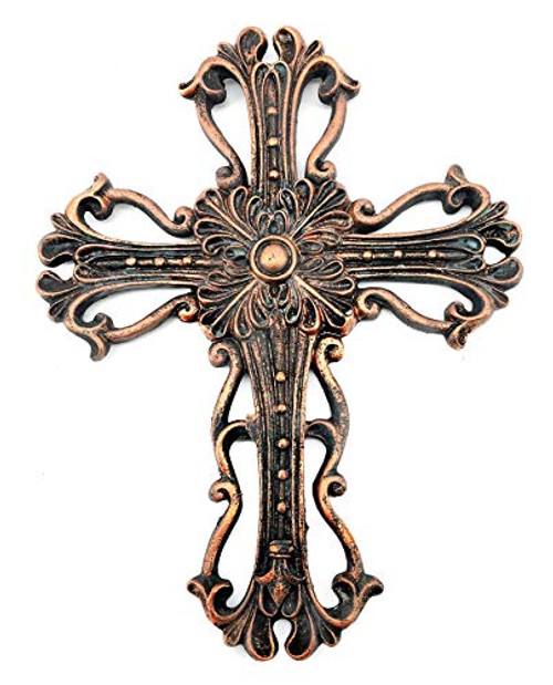 Bellaa 22519 Fleur De Lis Wall Cross Scrolly Ornate Hanging 8" (Brown, 8" inches) Bellaa 22519 Fleur De Lis Wall Cross Scrolly Ornate Hanging 8" (Brown, 8" inches)