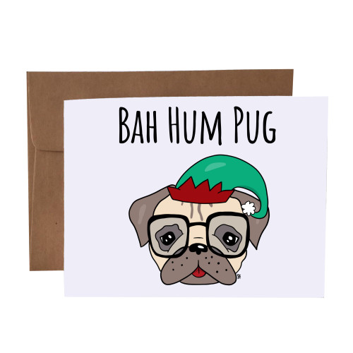 Bah Hum Pug | Dog Pun Christmas | Blank Greeting Card With Envelope
