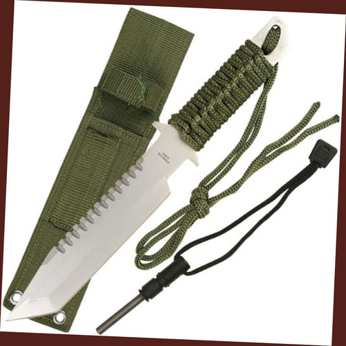 S.S. Fixed Knives 11" Silver Survival Tanto HUNTING Tactical Sharp Blade Military Knife w/Fire Starter S.S. Fixed Knives 11" Silver Survival Tanto HUNTING Tactical Sharp Blade Military Knife w/Fire Starter