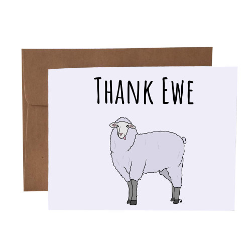 Thank Ewe Sheep Pun Blank Greeting Card With Envelope