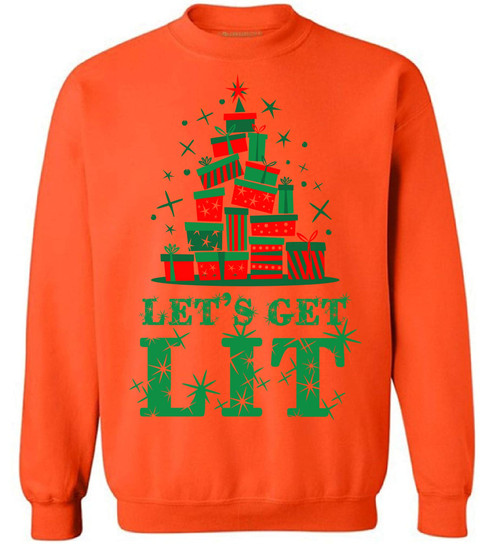 Awkward Styles Let's Get Lit Ugly Christmas Sweater - Xmas Lighting Theme Holiday Season Sweatshirt for Men Women Orange 5XL