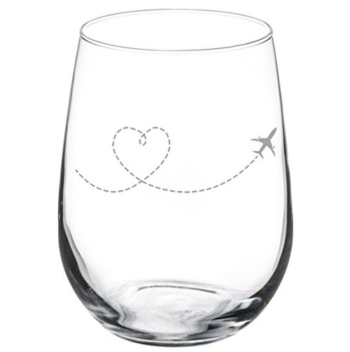 Wine Glass Goblet Heart Love Travel Airplane (17 oz Stemless)