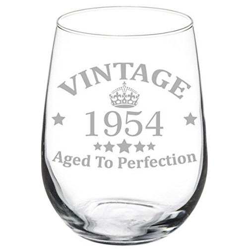 Wine Glass Goblet Vintage Aged To Perfection 1954 65th Birthday (17 oz Stemless)
