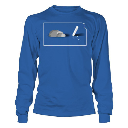 FanPrint Kansas Jayhawks T-Shirt - Rock Chalk Jayhawk Ku - Longsleeve Tee/Royal/M