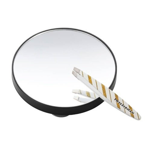 Tweezerman Professional - Merry & Bright - Mini Slant Tweezer & 10x Magnifying Mirror DUO